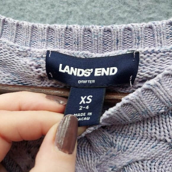 Lands End Womens Drifter Cable Knit Sweater XS Light Purple 100% Cotton Long Sle - Picture 2 of 5